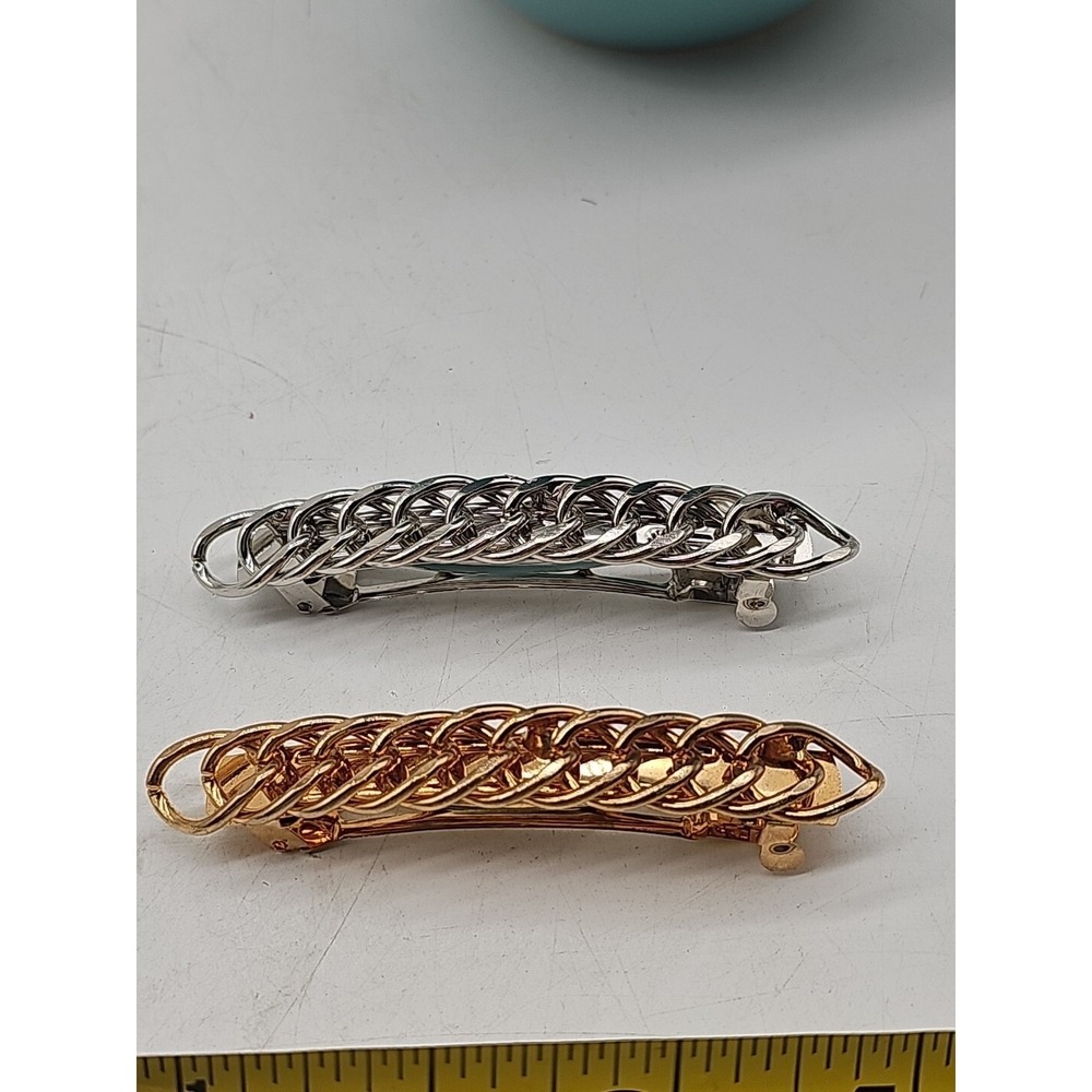 Vintage Gold & Silver Tone Chain Link Hair Barrette Accessory Lot Of 2